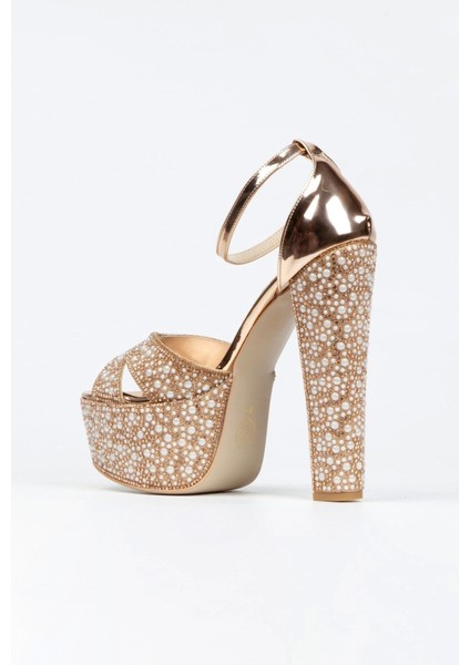 Rose Ayna Full İnci Taşlı Çapraz Model Klasik Topuklu Platformlu Kadın Abiye Ayakkabı Kadın Topuklu fırsatları