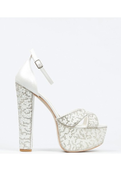 Rose Ayna Full İnci Taşlı Çapraz Model Klasik Topuklu Platformlu Kadın Abiye Ayakkabı Kadın Topuklu modelleri