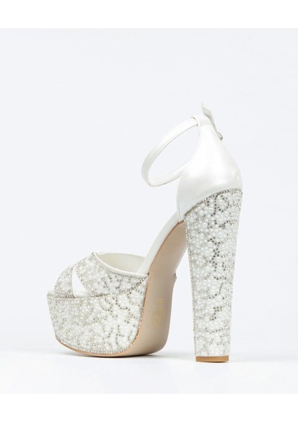 Rose Ayna Full İnci Taşlı Çapraz Model Klasik Topuklu Platformlu Kadın Abiye Ayakkabı Kadın Topuklu fırsatları