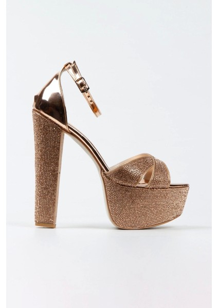 Gold Ayna Janjan Taşlı Çapraz Model Klasik Topuklu Platformlu Kadın Abiye Ayakkabı Kadın Topuklu Şık modelleri