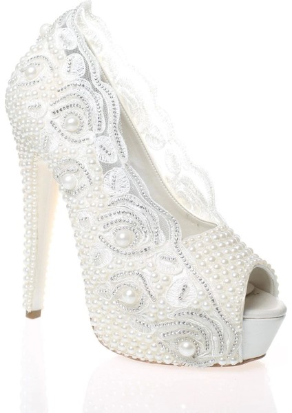 Kadın Moda Beyaz Sedef Inci Taş Işlemeli Gelin Ayakkabı Topuklu Düğün Nişan Gece Abiye Ayakkabısı fiyatları