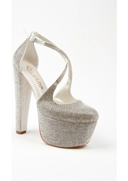 Gold Janjan Full Taş Topuklu Kadın Abiye Ayakkabı Kadın Topuklu Şık Gece Ayakkabısı