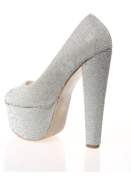Kadın Gümüş Full Taş Yüksek Topuk Abiye Ayakkabı Kadın Topuklu Şık Gece Ayakkabısı fırsatları