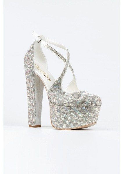 Gold Sultan Çift Renk Taşlı Klasik Topuklu Platformlu Kadın Abiye Ayakkabı Kadın Topuklu Şık