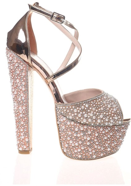 Kadın Gold Ayna Full İnci Taş Kadın Abiye Ayakkabı Kadın Topuklu Şık Gece Ayakkabısı modelleri