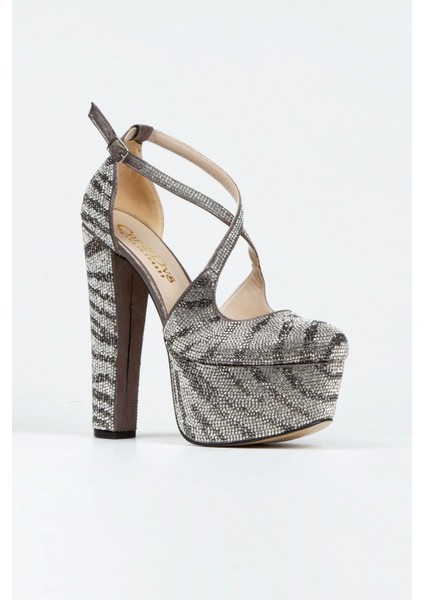 Gold Sultan Çift Renk Taşlı Klasik Topuklu Platformlu Kadın Abiye Ayakkabı Kadın Topuklu Şık