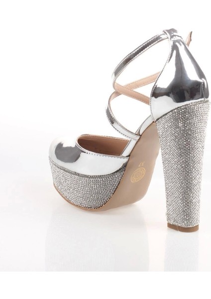 Kadın Moda Şık Gümüş Ayna Taşlı Topuklu Zarif Tasarım Düğün Nişan Gece Abiye Ayakkabısı modelleri