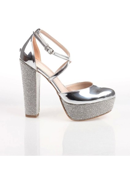 Kadın Moda Şık Gümüş Ayna Taşlı Topuklu Zarif Tasarım Düğün Nişan Gece Abiye Ayakkabısı fırsatları