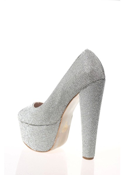 Kadın Gümüş Full Taş Yüksek Topuk Abiye Ayakkabı Kadın Topuklu Şık Gece Ayakkabısı fırsatları