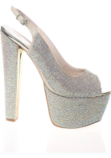 Kadın Gold Full Taş Yüksek Topuk Abiye Ayakkabı Kadın Topuklu Şık Gece Ayakkabısı modelleri