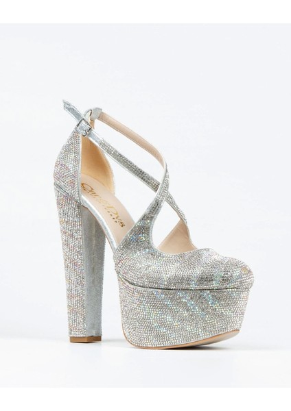 Gold Sultan Çift Renk Taşlı Klasik Topuklu Platformlu Kadın Abiye Ayakkabı Kadın Topuklu Şık