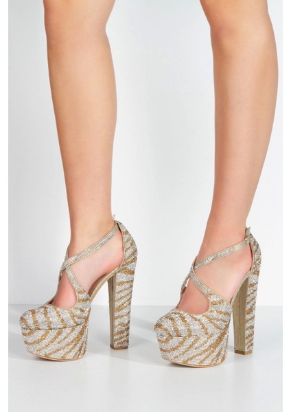 Gold Sultan Çift Renk Taşlı Klasik Topuklu Platformlu Kadın Abiye Ayakkabı Kadın Topuklu Şık fiyatları