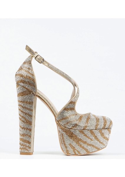 Gold Sultan Çift Renk Taşlı Klasik Topuklu Platformlu Kadın Abiye Ayakkabı Kadın Topuklu Şık modelleri