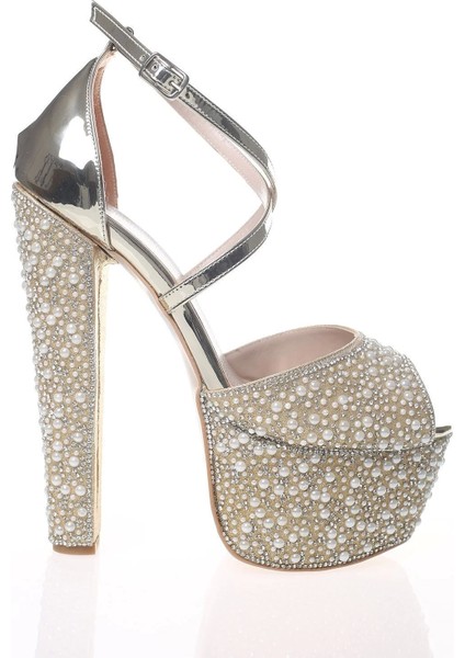 Kadın Gold Ayna Full İnci Taş Kadın Abiye Ayakkabı Kadın Topuklu Şık Gece Ayakkabısı modelleri