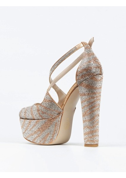 Gold Sultan Çift Renk Taşlı Klasik Topuklu Platformlu Kadın Abiye Ayakkabı Kadın Topuklu Şık fırsatları