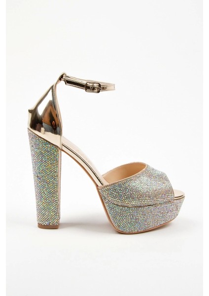 Kadın Moda Şık Gold Ayna Full Taş Yüksek Topuk Düğün Nişan Gece Abiye Ayakkabısı fiyatları
