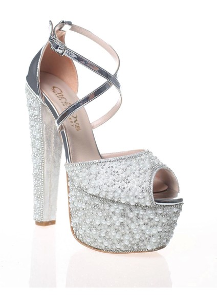 Kadın Gold Ayna Full İnci Taş Kadın Abiye Ayakkabı Kadın Topuklu Şık Gece Ayakkabısı