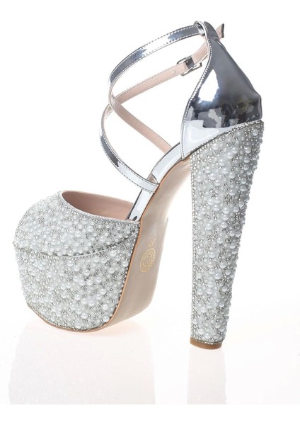 Kadın Gold Ayna Full İnci Taş Kadın Abiye Ayakkabı Kadın Topuklu Şık Gece Ayakkabısı fırsatları