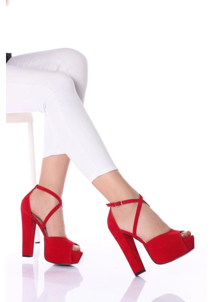 Kadın Moda Şık Kırmızı Süet Topuklu Zarif Tasarım Yüksek Topuk Düğün Nişan Gece Abiye Ayakkabısı