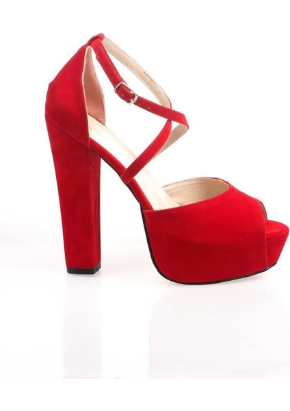 Kadın Moda Şık Kırmızı Süet Topuklu Zarif Tasarım Yüksek Topuk Düğün Nişan Gece Abiye Ayakkabısı fırsatları