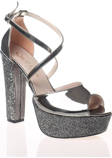 Kadın Moda Şık Gümüş Ayna Ökçe Poli Taş Topuklu Zarif Tasarım Düğün Nişan Gece Abiye Ayakkabısı fiyatları