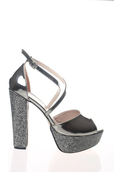 Kadın Moda Şık Gümüş Ayna Ökçe Poli Taş Topuklu Zarif Tasarım Düğün Nişan Gece Abiye Ayakkabısı fırsatları