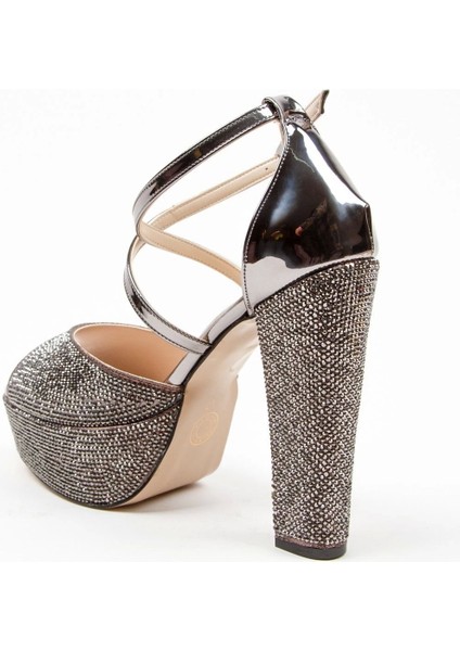 Kadın Moda Şık Gold Ayna Full Taş Yüksek Topuk Düğün Nişan Gece Abiye Ayakkabısı modelleri