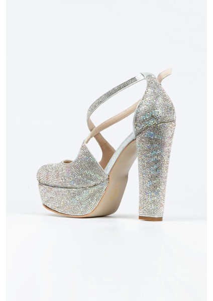 Kadın Moda Sultan Çift Renk Taşlı Çapraz Klasik Topuklu Platformlu Düğün Nişan Gece Abiye Ayakkabısı modelleri