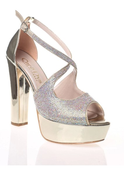 Kadın Moda Şık Gold Ayna Yüz Taş Topuklu Zarif Tasarım Düğün Nişan Gece Abiye Ayakkabısı fiyatları