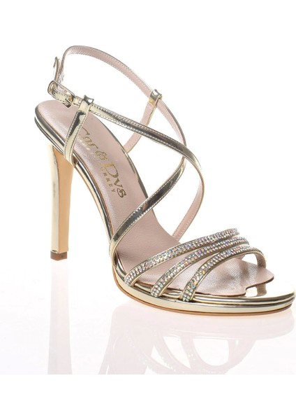 Kadın Gold Taşlı Abiye Ayakkabı Kadın Topuklu Şık Gece Ayakkabısı Zarif Tasarım Yüksek Topuk