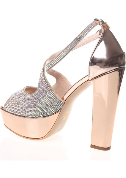 Kadın Moda Şık Gold Ayna Yüz Taş Topuklu Zarif Tasarım Düğün Nişan Gece Abiye Ayakkabısı modelleri