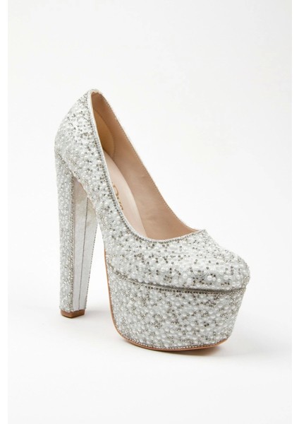 Kadın Moda Şık Gümüş Full Inci Zarif Tasarım Düğün Nişan Gece Abiye Ayakkabısı fiyatları