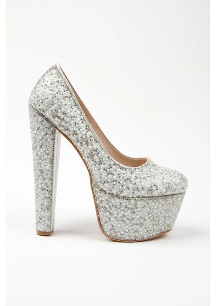 Kadın Moda Şık Gümüş Full Inci Zarif Tasarım Düğün Nişan Gece Abiye Ayakkabısı fırsatları