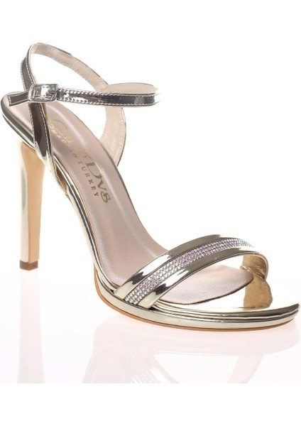 Kadın Gold Parlak Topuklu Abiye Ayakkabı Kadın Topuklu Şık Gece Ayakkabısı Zarif Tasarım