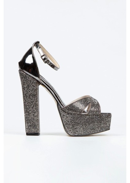 Kadın Moda Şık Ayna Janjan Taşlı Çapraz Klasik Topuklu Platformlu Düğün Nişan Gece Abiye Ayakkabısı fırsatları