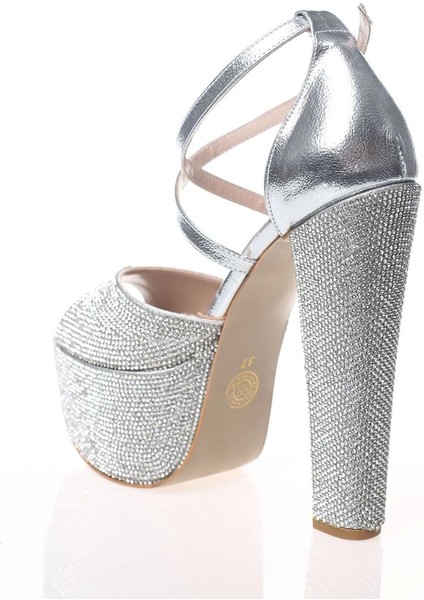 Kadın Moda Şık Gold Kristal Full Taş Topuklu Düğün Nişan Gece Abiye Ayakkabısı modelleri