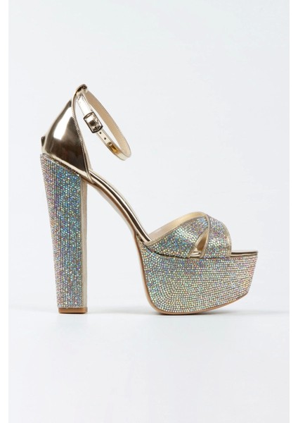 Kadın Moda Şık Ayna Janjan Taşlı Çapraz Klasik Topuklu Platformlu Düğün Nişan Gece Abiye Ayakkabısı fırsatları