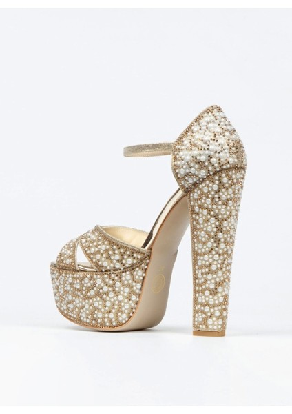 Kadın Moda Şık Sultan Inci Taşlı Çapraz Klasik Topuklu Platformlu Düğün Nişan Gece Abiye Ayakkabısı modelleri