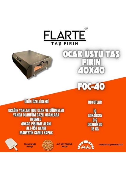 Ocak Üstü Taş Fırın 40X40 Büyük Boy