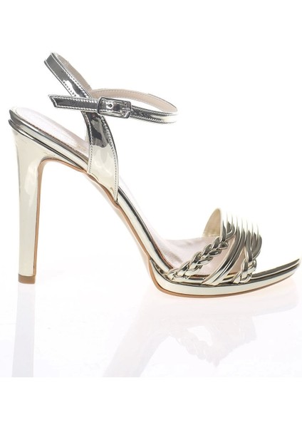 Kadın Gold Ayna Çift Örgülü Tek Bant Abiye Ayakkabı Kadın Topuklu Şık Gece Ayakkabısı modelleri