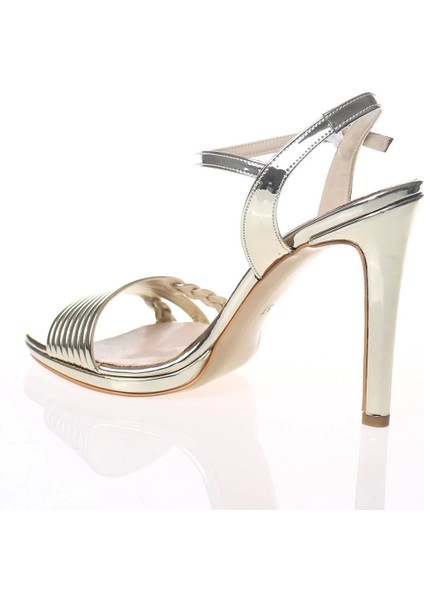 Kadın Gold Ayna Çift Örgülü Tek Bant Abiye Ayakkabı Kadın Topuklu Şık Gece Ayakkabısı fırsatları