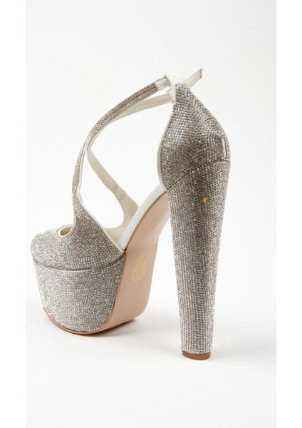 Kadın Moda Şık Gold Janjan Full Taş Düğün Nişan Gece Abiye Ayakkabısı modelleri