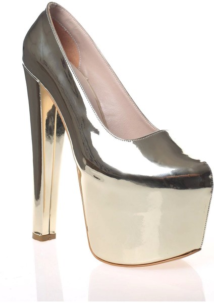 Kadın Moda Şık Gold Ayna Yüksek Topuk Topuklu Zarif Tasarım Düğün Nişan Gece Abiye Ayakkabısı fiyatları