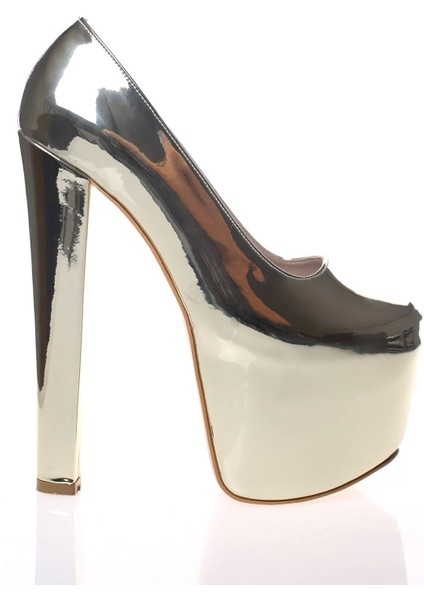 Kadın Moda Şık Gold Ayna Yüksek Topuk Topuklu Zarif Tasarım Düğün Nişan Gece Abiye Ayakkabısı fırsatları