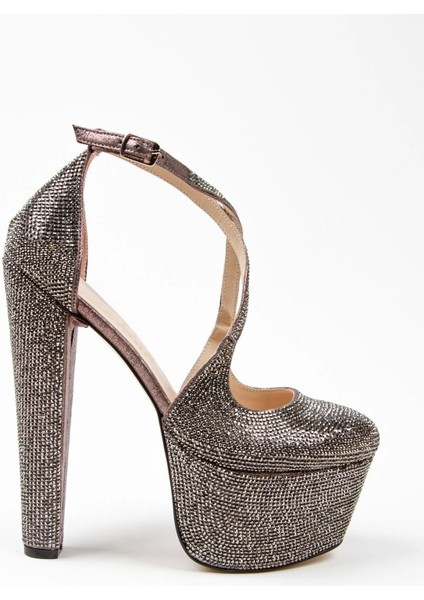 Kadın Moda Şık Gold Janjan Full Taş Düğün Nişan Gece Abiye Ayakkabısı