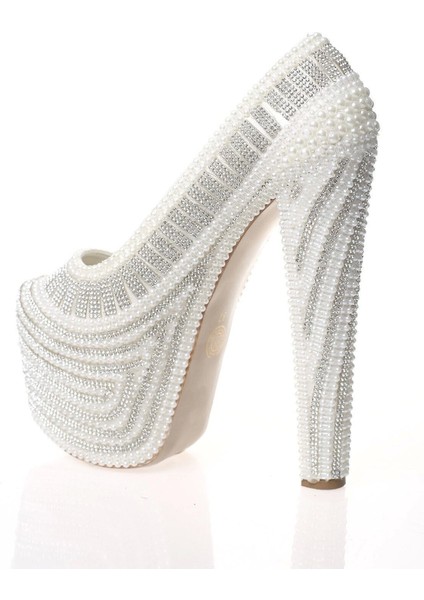 Kadın Moda Beyaz Sedef Inci Taş Işlemeli Gelin Ayakkabı Topuklu Düğün Nişan Gece Abiye Ayakkabısı modelleri