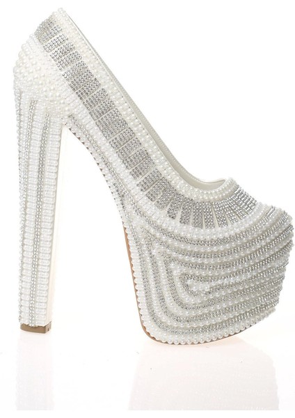 Kadın Moda Beyaz Sedef Inci Taş Işlemeli Gelin Ayakkabı Topuklu Düğün Nişan Gece Abiye Ayakkabısı fırsatları