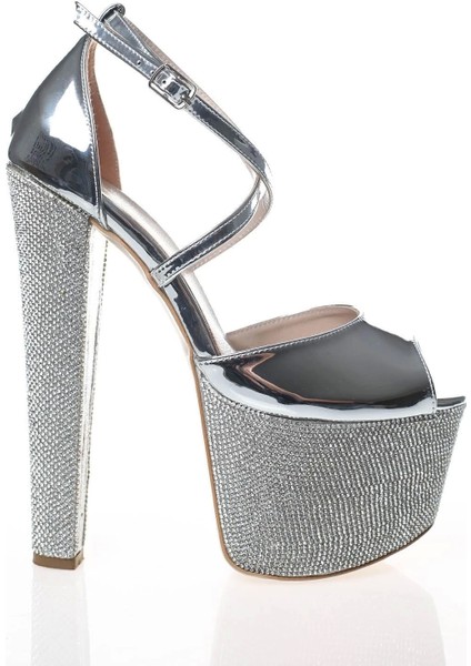 Kadın Moda Şık Gold Ayna Ökçe Poli Taş Yüksek Topuk Topuklu Düğün Nişan Gece Abiye Ayakkabısı fırsatları