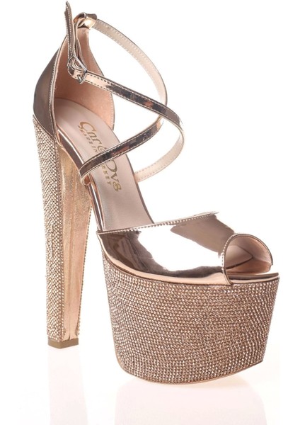 Kadın Moda Şık Gold Ayna Ökçe Poli Taş Yüksek Topuk Topuklu Düğün Nişan Gece Abiye Ayakkabısı fiyatları
