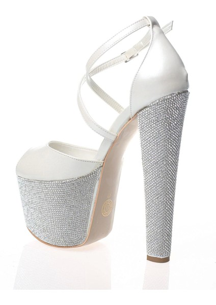 Kadın Moda Şık Gold Ayna Ökçe Poli Taş Yüksek Topuk Topuklu Düğün Nişan Gece Abiye Ayakkabısı modelleri